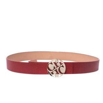 Pre Owned Carolina Herrera Red Leather Buckle Belt 90CM