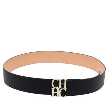 Pre Owned Carolina Herrera Black Leather CHHC Logo Belt 90CM