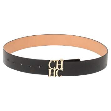 Pre Owned Carolina Herrera Black Leather CHHC Belt 85CM