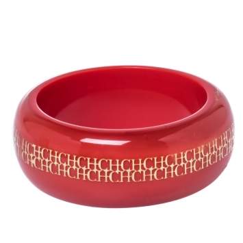 Pre Owned CH Carolina Herrera Red Resin Wide Bangle Bracelet