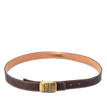 مملوكة مسبقًا Carolina Herrera Dark Brown Leather Buckle Belt 85CM