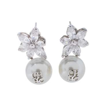 Pre Owned Carolina Herrera Crystal Silver Jasmine Drop Earrings