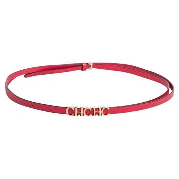 مملوكة مسبقًا Carolina Herrera Red Leather CH Logo Slim Belt 175 CM