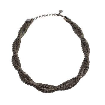 Pre Owned Carolina Herrera Double Strand Twisted Gunmetal Tone Rope Necklace