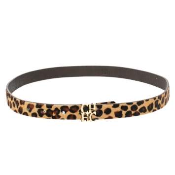 مملوكة مسبقًا Carolina Herrera Brown Animal Print Calf Hair Narrow Waist Belt 75CM