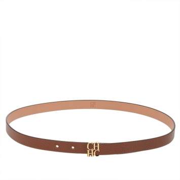 Pre Owned Carolina Herrera Brown Leather CHHC Buckle Belt 85CM