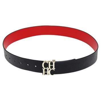 مملوكة مسبقًا Carolina Herrera Black Leather CH Belt 90cm