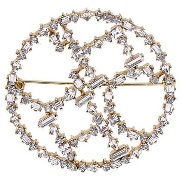 Pre Owned Carolina Herrera Gold Plated Crystal Icons Pin Brooch