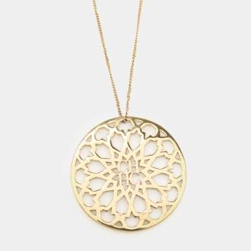 Pre Owned Carolina Herrera CH Medallion Gold Tone Pendant Necklace