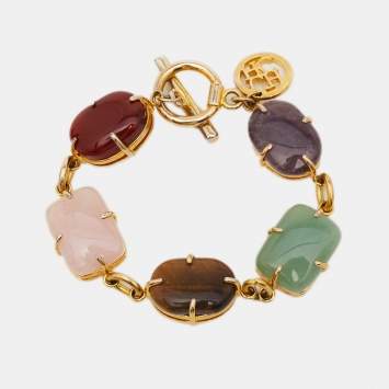 Pre Owned Carolina Herrera CH Multicolored Gemstones Gold Tone Bracelet
