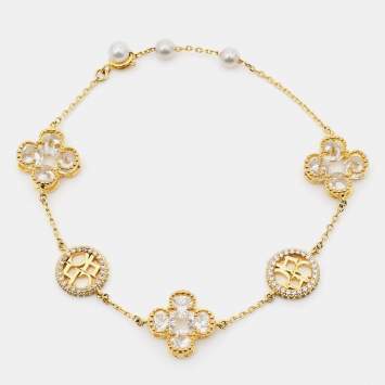 Pre Owned Carolina Herrera CH Crystal Gold Tone Bracelet