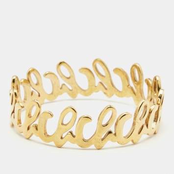 Pre Owned Carolina Herrera Gold Tone Logo Bangle Bracelet 