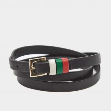 Pre Owned Carolina Herrera UAE National Day Leather Gold Tone Wrap Bracelet