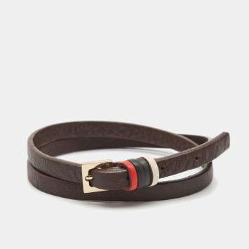 Pre Owned Carolina Herrera UAE National Day Leather Gold Tone Wrap Bracelet