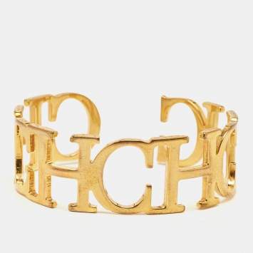 Pre Owned Carolina Herrera CH Between the Line Gold Tone Cuff Bracelet