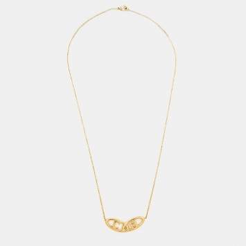 Pre Owned Carolina Herrera CH Gold Tone Logo Pendant Necklace