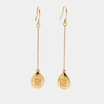 Pre Owned Carolina Herrera Crystal Gold Tone Earrings