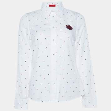 Carolina Herrera White Dot Print Buttoned Down Shirt M