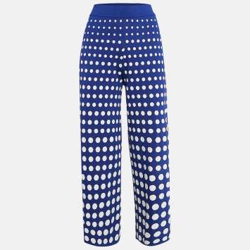Pre Owned Carolina Herrera Blue Dots Knit Flared Pants S