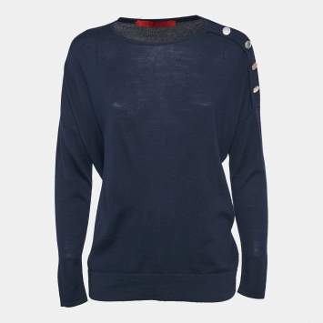 Pre Owned Carolina Herrera Navy Blue Knit Full Sleeve Sweater S