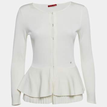 Pre Owned CH Carolina Herrera White Jersey Pleat Detail Hem Blouse XS