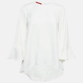 Pre Owned CH Carolina Herrera White Crepe Flared Blouse XS