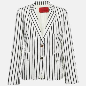 Pre Owned CH Carolina Herrera White/Black Stripe Linen Blend Blazer L