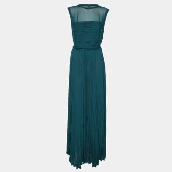 Pre Owned CH Carolina Herrera Green Chiffon Sleeveless Maxi Dress L