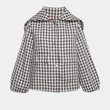Carolina Herrera Blue Plaid Synthetic Button Front Jacket L