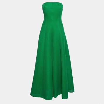CH Carolina Herrera Green Mesh Flared Strapless Gown L
