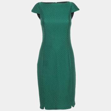 Pre Owned Carolina Herrera Green Textured Cotton Blend Midi Dress S