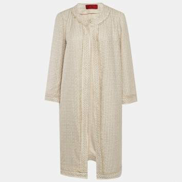 Pre Owned معطف كارولينا هيريرا بياج تويد مفتوح من الأمام مقاس كبير (لارج)