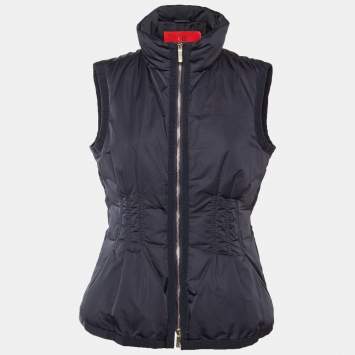 Pre Owned سترة سي إتش كارولينا هيريرا بلا أكمام زرقاء داكنة صناعية بسحاب أمامي مقاس متوسط