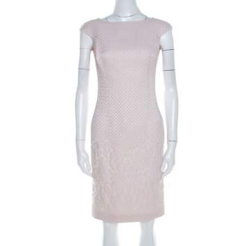 Pre Owned Carolina Herrera Pale Pink Embossed Jacquard Cap Sleeve Sheath Dress XS
