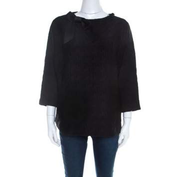 Carolina Herrera Black Stretch Neoprene Neck Bow Detail Top L 