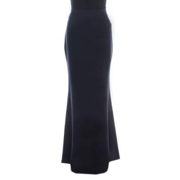 Pre Owned CH Carolina Herrera Navy Blue Crepe Maxi Skirt S