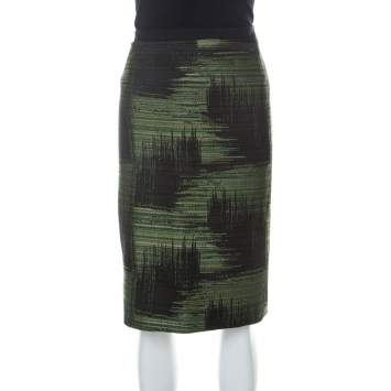 Pre Owned Carolina Herrera Green and Black Jacquard Skirt XL