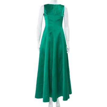 Pre Owned CH Carolina Herrera Green Satin Open Back Sleeveless Gown S