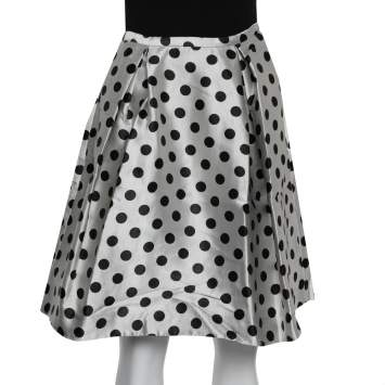 Pre Owned CH Carolina Herrera Monochrome Polka Dot Satin Box Pleated Short Skirt XS