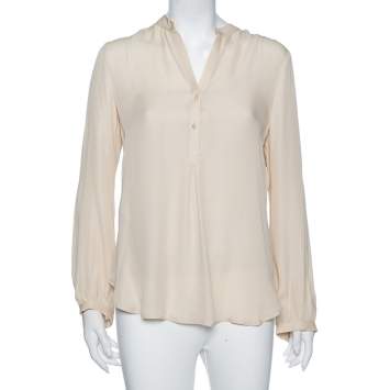 Pre Owned Carolina Herrera Cream Silk Ruffled Cuff Detail Blouse M 