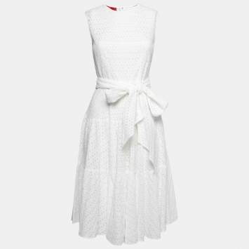 Pre Owned CH Carolina Herrera White Embroidered Cotton Sleeveless Dress S