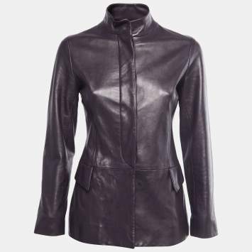 Pre Owned Carolina Herrera Vintage Purple Leather Jacket S