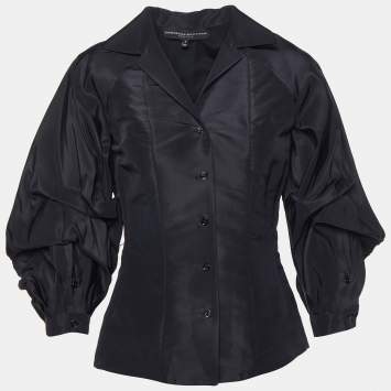 Pre Owned Carolina Herrera Black Silk Oversized Sleeve Detail Shirt S