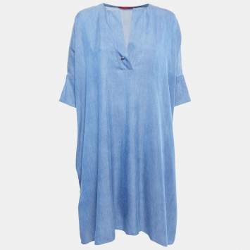 Pre Owned Carolina Herrera Blue Lyocell Oversized Tunic Dress XS