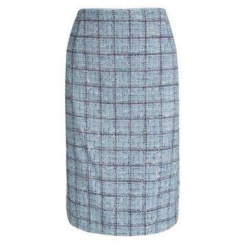 Pre Owned Carolina Herrera Powder Blue Checked Tweed Skirt XL