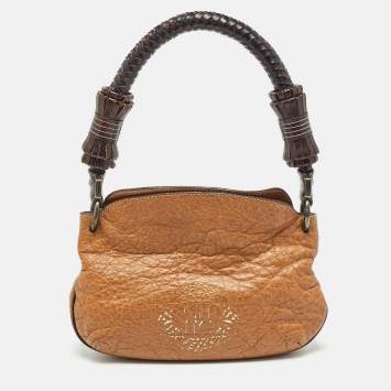 Pre Owned Carolina Herrera Brown Leather Braided Handle Baguette Bag