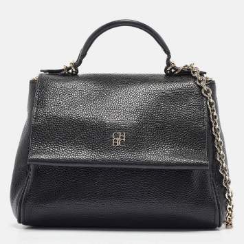 Pre Owned Carolina Herrera Black Leather Small Minuetto Top Handle Bag