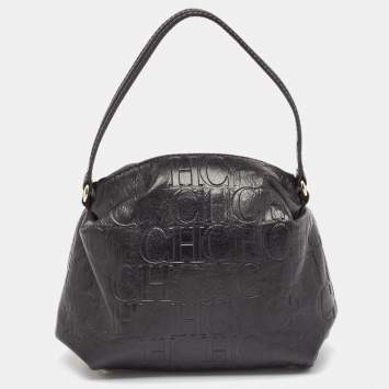 Pre Owned Carolina Herrera Black Monogram Embossed Leather Satchel