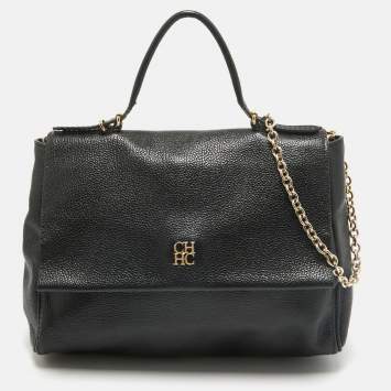 Pre Owned Carolina Herrera Black Leather Minuetto Flap Top Handle Bag