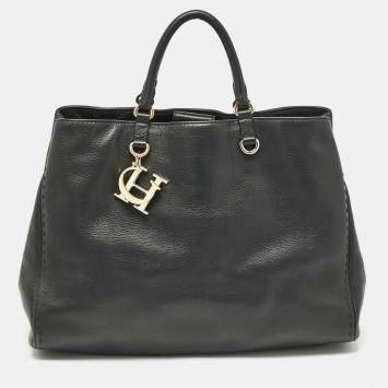 Pre Owned Carolina Herrera Black Leather CH Charm Tote